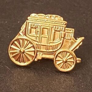 Vintage Small Gold Tone Carriage Stage Coach Lapel Pin Tie Tack ~New in Package~